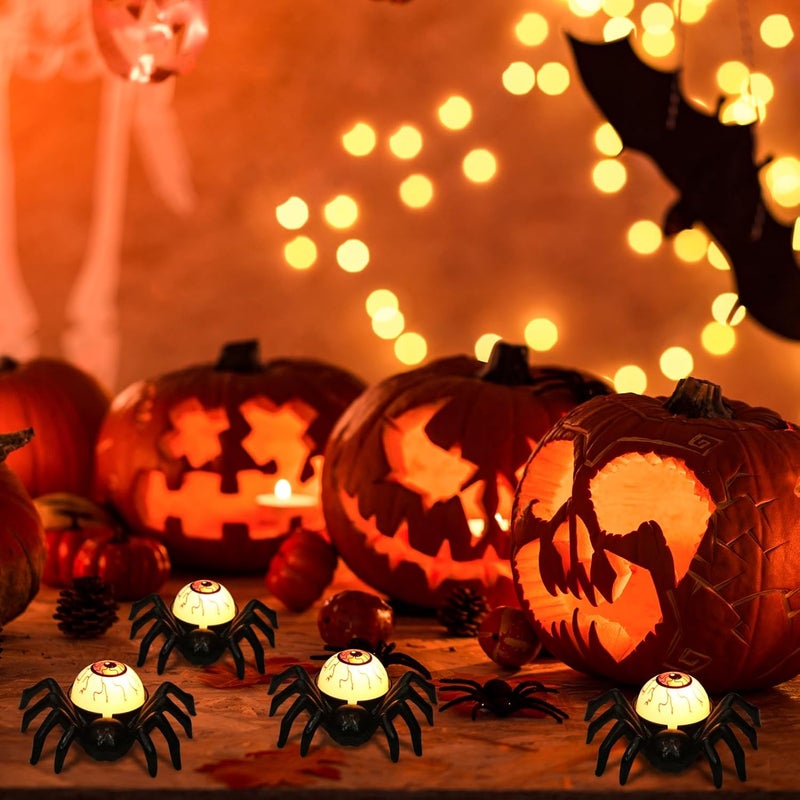 DRomance Halloween Flameless Flickering Candle Lights Battery Operated with 6H Timer, Spooky Spider Red Eyeballs Shaped LED Candles Cute Halloween Decoration Indoor(6 Pack, 2.8" x 3.5" x 1.3") - Image 4